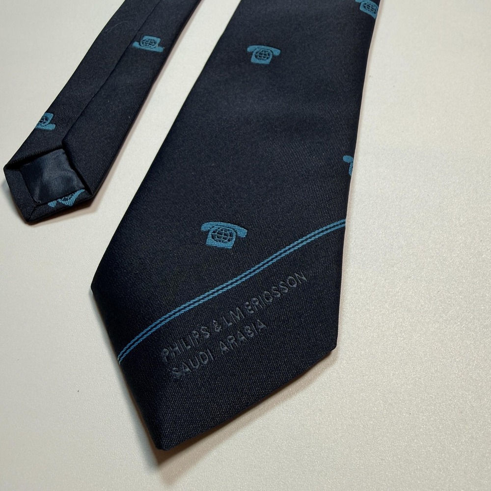 Rare Philips Ericsson Saudi Arabia by Cervo Mens Tie Navy Woven Phone Print